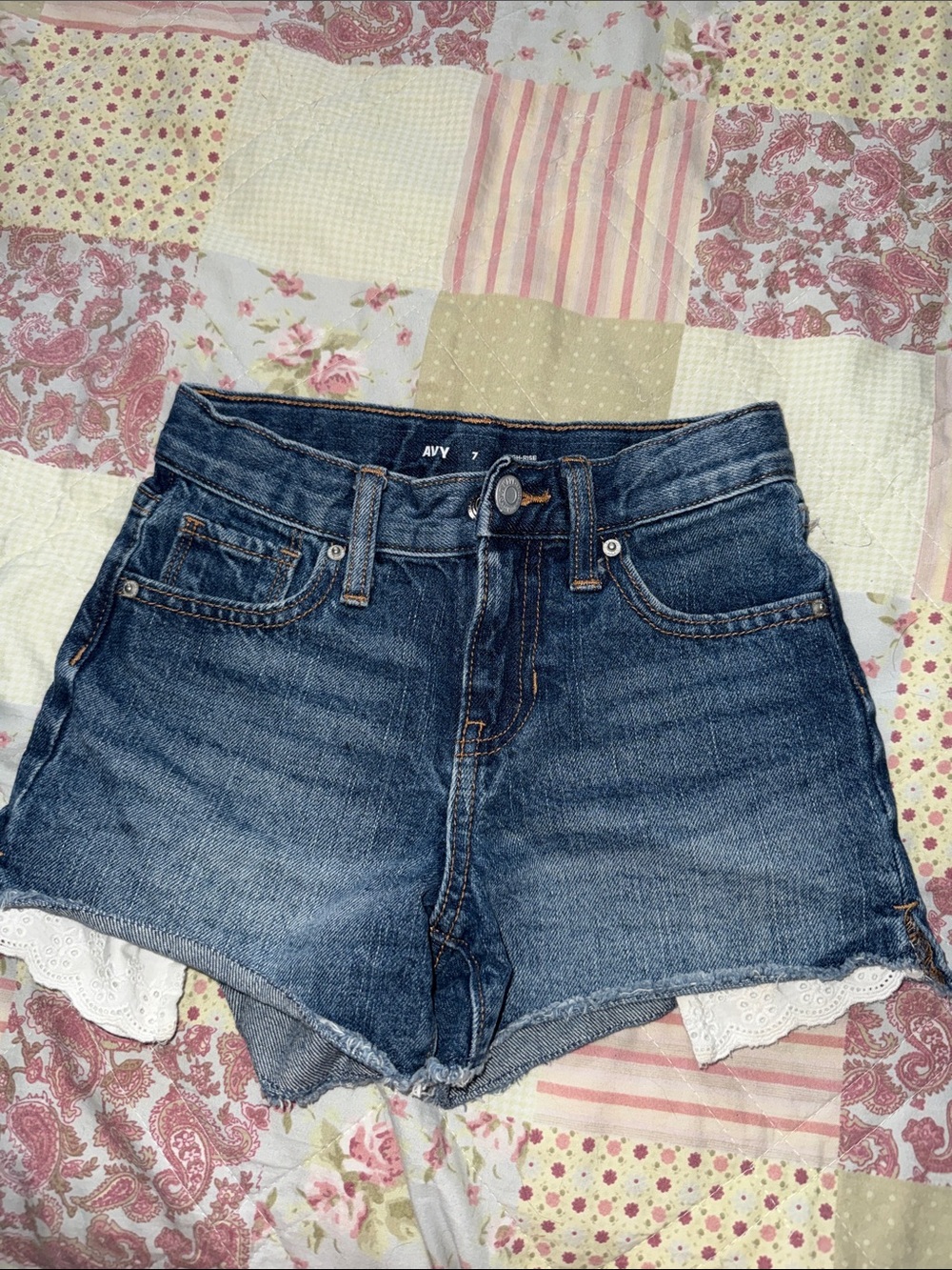 Old Navy Blue Denim Girls' Shorts with Lace Trim